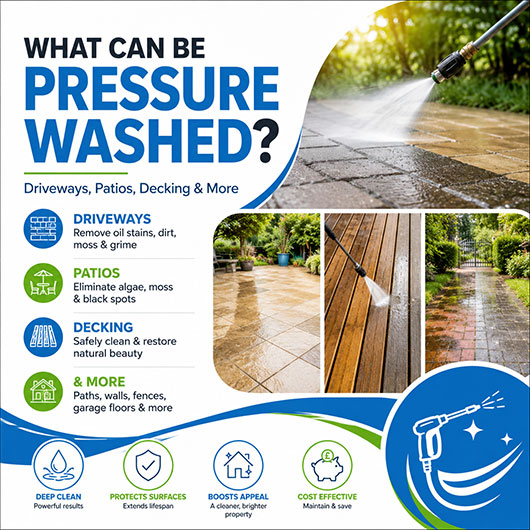 What Can Be Pressure Washed in Twickenham & Surrounding Areas? Driveways, Patios, Decking & More What Can Be Pressure Washed in Twickenham & Surrounding Areas? Driveways, Patios, Decking & More